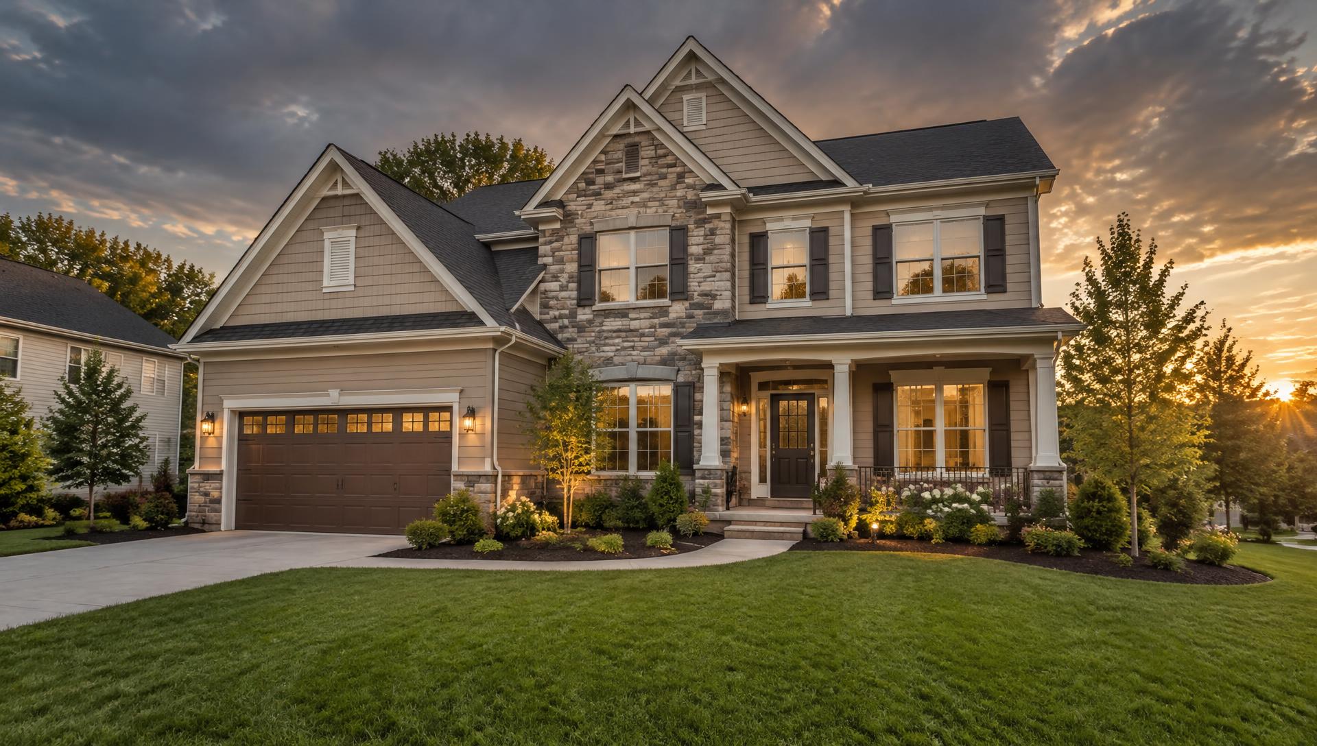 Family home at sunset